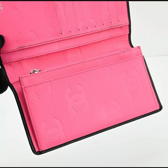 Authentic CHANEL Lamb Skin Cambon line CC logo long wallet Crossbody black - Picture 7 of 11